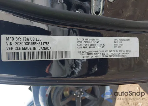 2023 Dodge Charger Scat Pack Widebody z USA, uszkodzony, nr VIN 2C3CDXGJ6PH671756